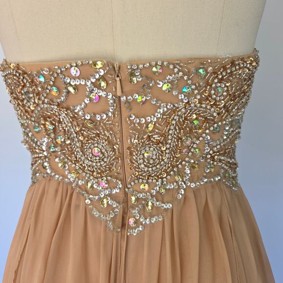 Sherri Hill Strapless Prom Dress Ball Gown Size S 4 Peach Chiffon Beaded - Picture 11 of 13